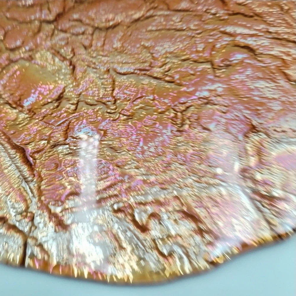 Marigold Carnival Glass Style 13 In Charger Plate Textured Ice Tree Bark Platter
